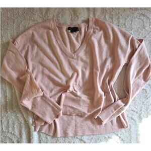 Sanctuary Blush Pink V-Neck Sweater Women’s Small Ribbed Hem Long Sleeve